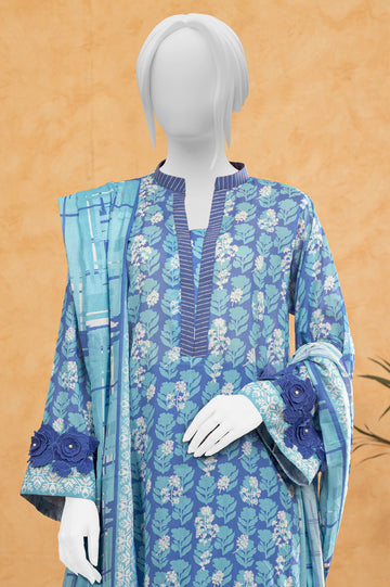Blue Printed 3PC Unstitched