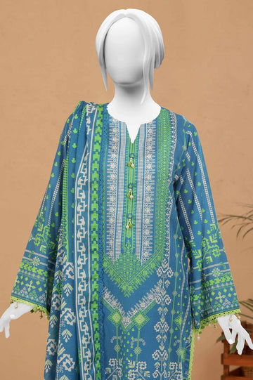 Blue Printed 3PC Unstitched