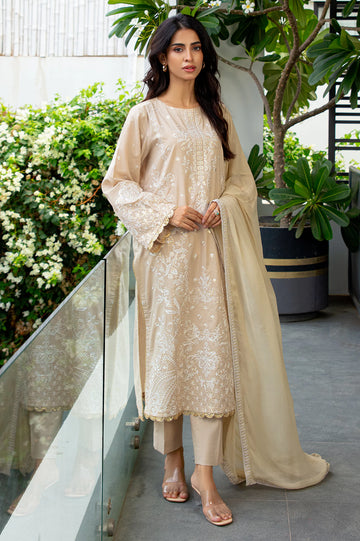 Beige Embroidered 3PC Unstitched