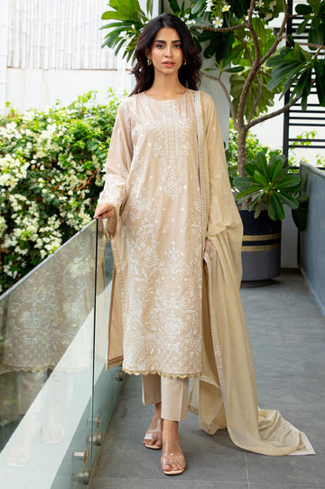 Beige Embroidered 3PC Unstitched