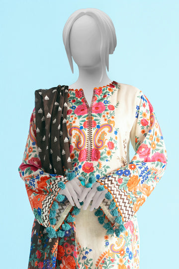 Off White Printed 3PC Unstitched