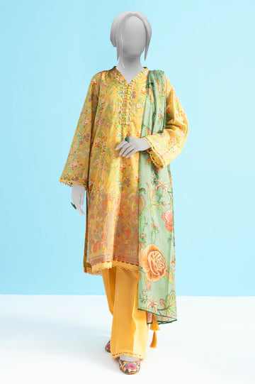 Yellow Embroidered 3PC Unstitched