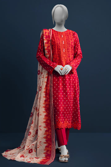 Red Embroidered 3PC Unstitched