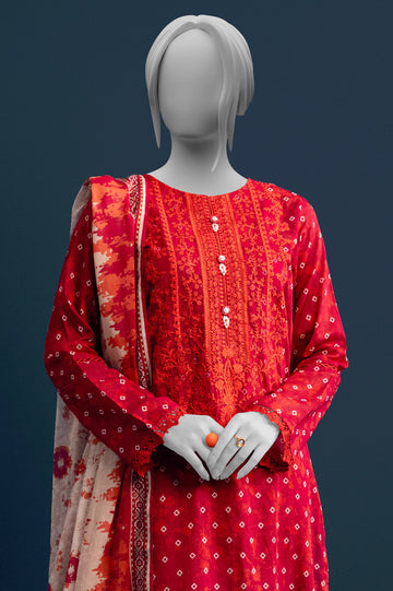 Red Embroidered 3PC Unstitched