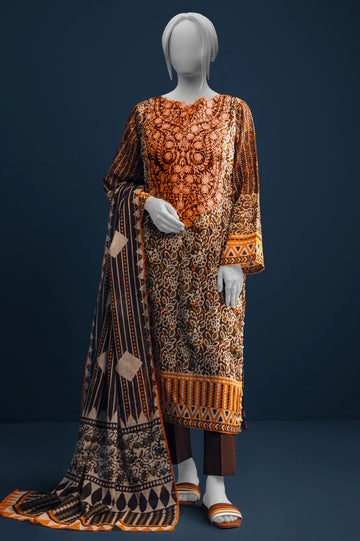 Dark Brown Embroidered 3PC Unstitched