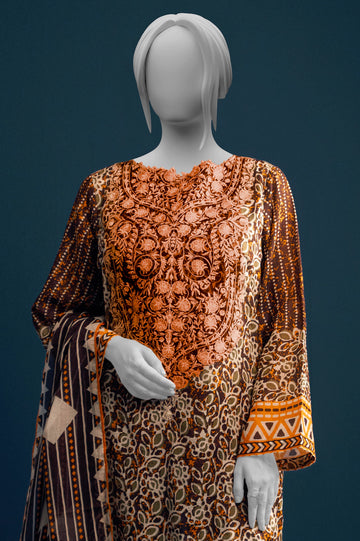 Dark Brown Embroidered 3PC Unstitched