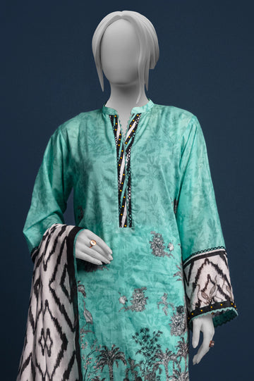 Sea Green Printed 3PC Unstitched