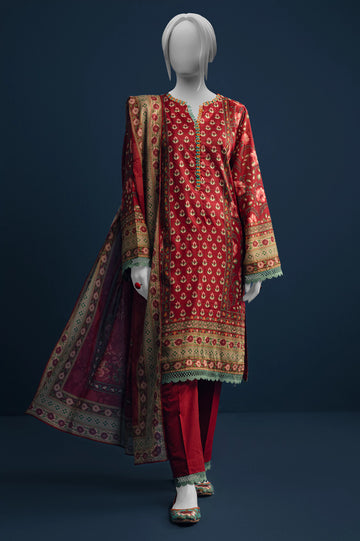 Maroon Printed 3PC Unstitched