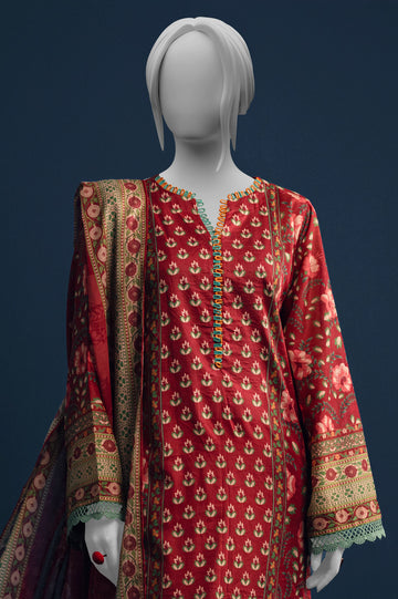 Maroon Printed 3PC Unstitched