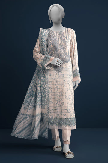 Off White 3PC Unstitched Embroidered