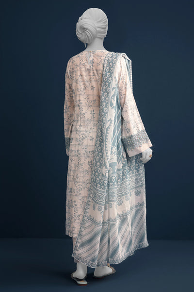 3PC Unstitched Embroidered Off White Suit