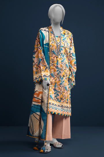 Cream Printed 3PC Unstitched