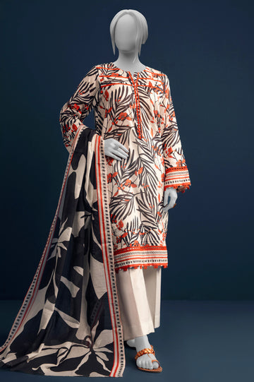 Off White Printed 3PC Unstitched