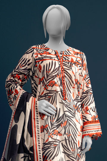 Off White Printed 3PC Unstitched