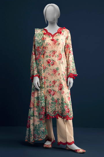 Cream Printed 3PC Unstitched