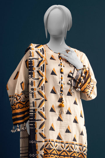 Cream Printed 3PC Unstitched