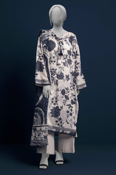 Light Beige 3PC Unstitched Printed Suit