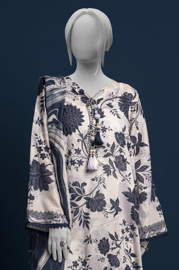 3PC Unstitched Printed Light Beige Suit