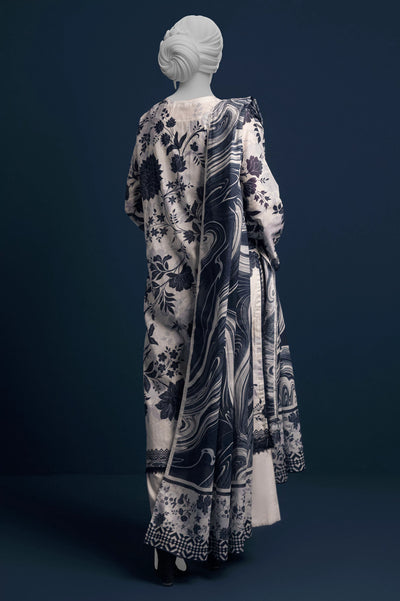 Printed Light Beige 3PC Unstitched Suit