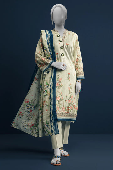 Light Beige Printed 3PC Unstitched