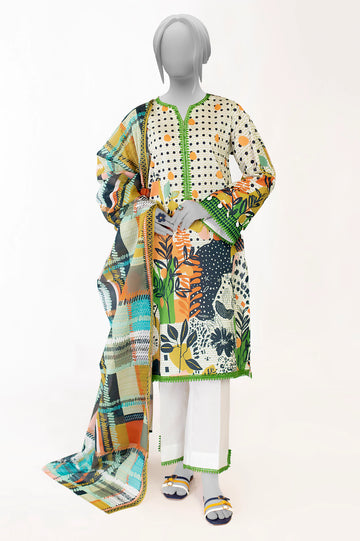 Olive Printed 3PC Unstitched