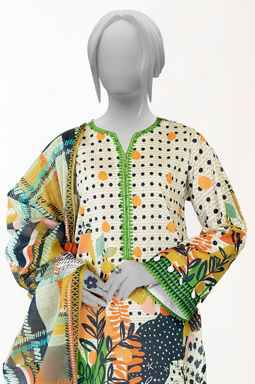 Olive Printed 3PC Unstitched