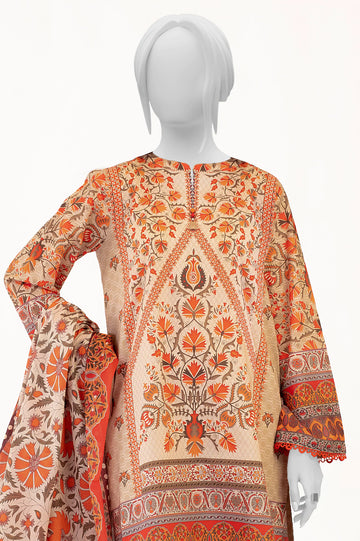 Beige 3PC Unstitched Printed Suit