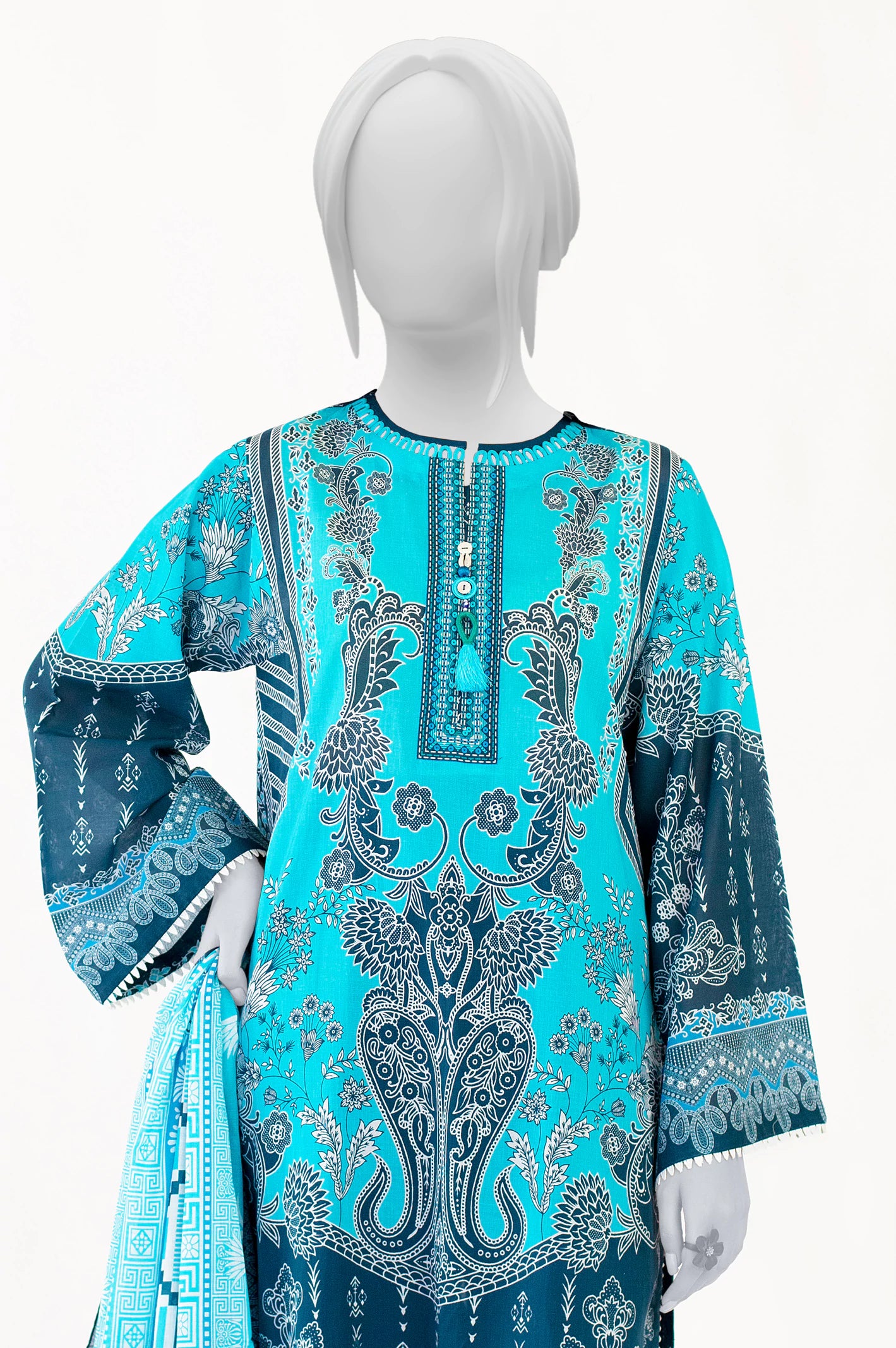 3PC Unstitched Ferozi Printed Suit