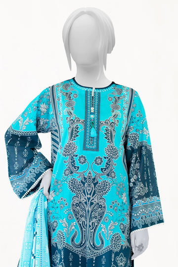 3PC Unstitched Ferozi Printed Suit