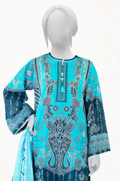 3PC Unstitched Ferozi Printed Suit