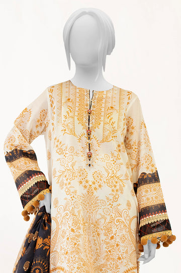 Off White Printed 3PC Unstitched