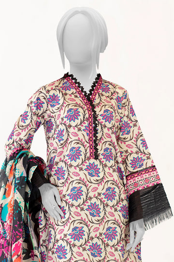 Beige Printed 3PC Unstitched