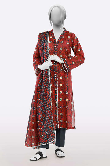 Red Printed 3PC Unstitched