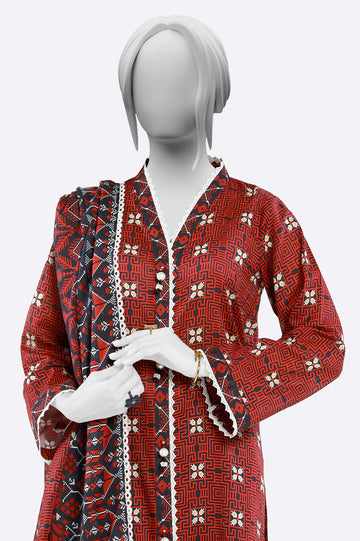 Red Printed 3PC Unstitched