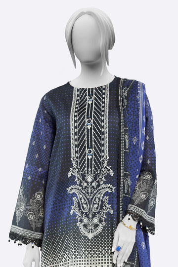 Navy Blue Embroidered 3PC Unstitched