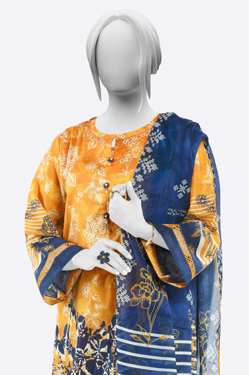 Yellow Printed 3PC Unstitched