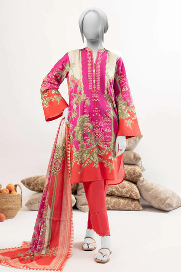 Orange Printed 3PC Unstitched