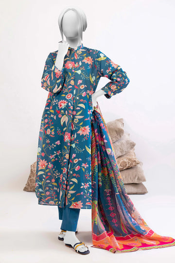 Blue Printed 3PC Unstitched