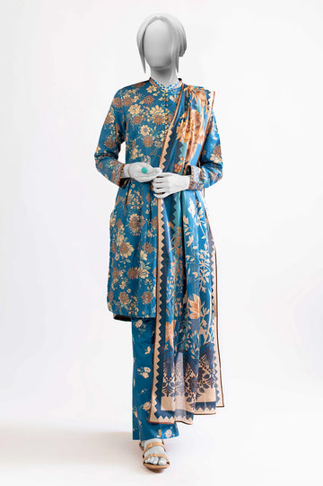 Blue Printed 3PC Unstitched