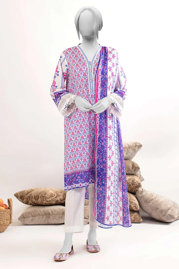 Purple White Printed 3PC Unstitched