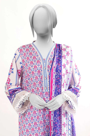 Purple White Printed 3PC Unstitched