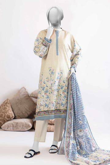 Cream Printed 3PC Unstitched