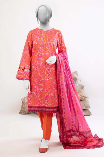 Orange Printed 3PC Unstitched