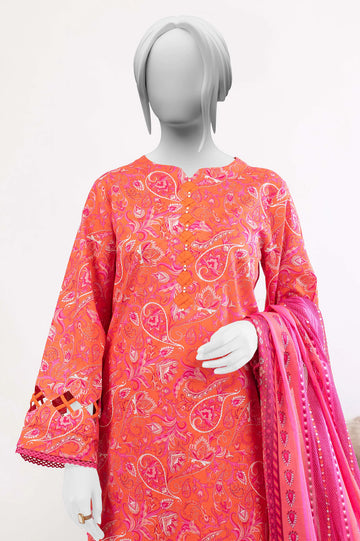 Orange Printed 3PC Unstitched