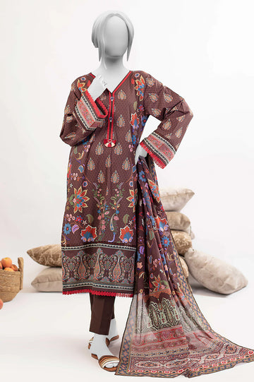 Brown Printed 3PC Unstitched