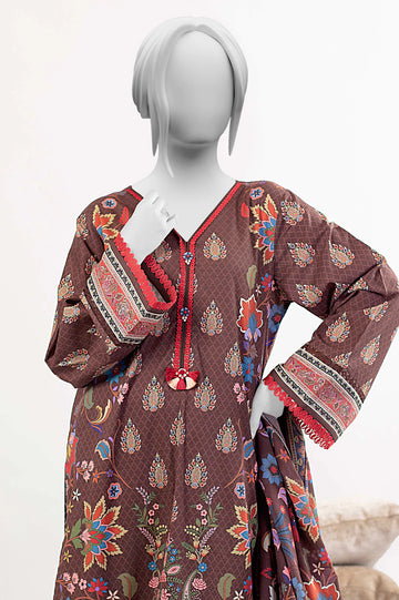 Brown Printed 3PC Unstitched