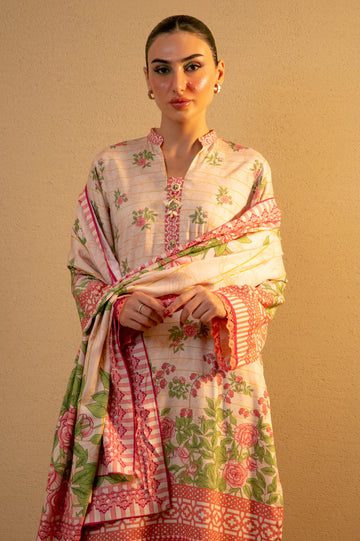 Peach Printed Unstitched 3PC