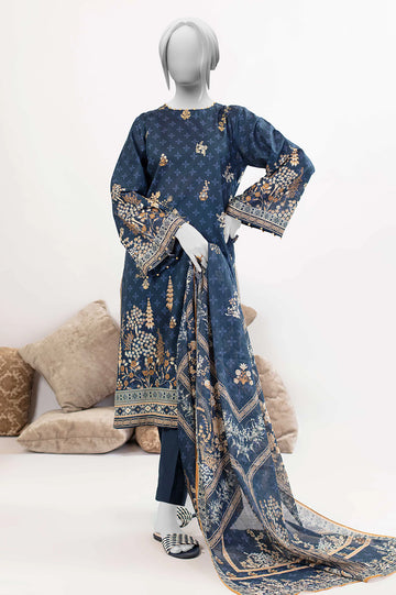 Blue Printed 3PC Unstitched