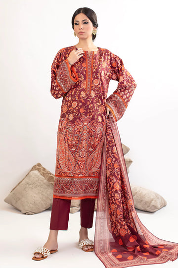 Maroon Printed 3PC Unstitched