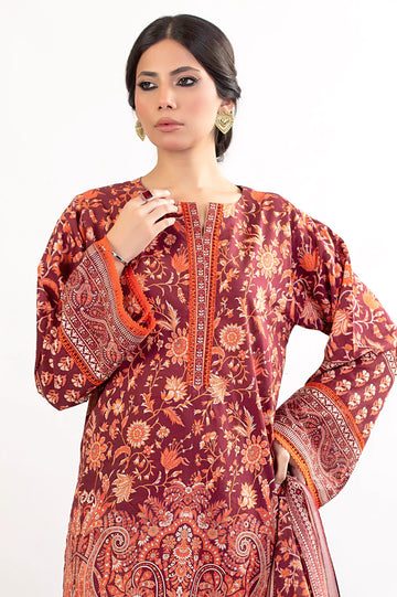 Maroon Printed 3PC Unstitched